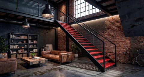 Stopenie schodowy z balcy czerwony loft
