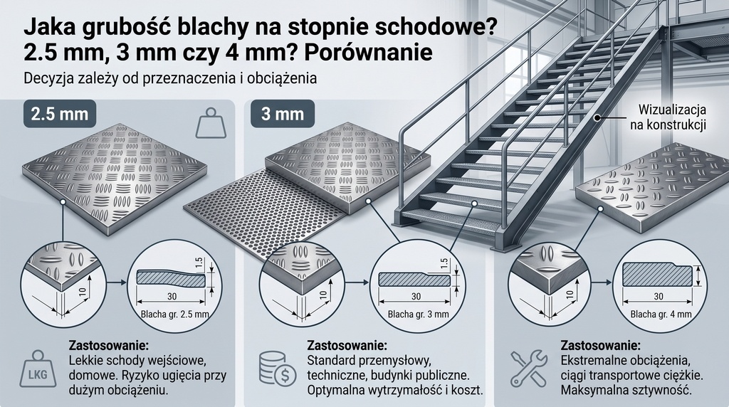 Jaka grubość blachy na stopnie schodowe? 2.5 mm, 3 mm czy 4 mm?